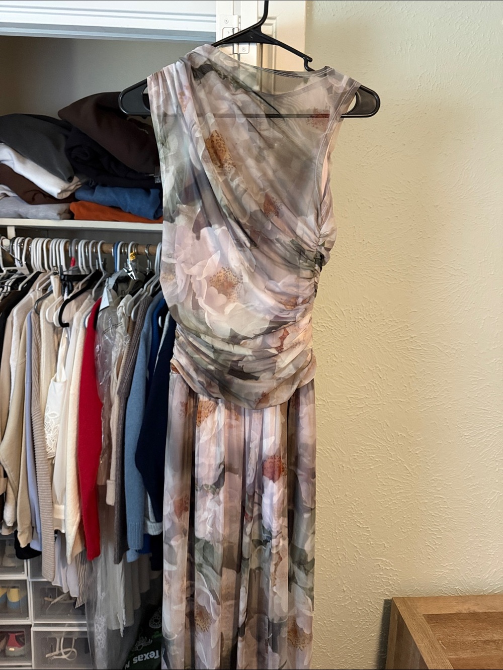 Abercrombie & Fitch Floral Draped Maxi Dress in Blush, Olive & Taupe - Picture 2 of 5